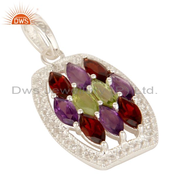 Exporter Amethyst, Garnet And Peridot Sterling Silver Cluster Pendant With White Topaz