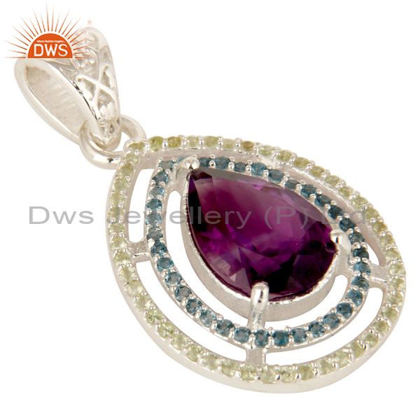 Exporter Amethyst, Blue Topaz And Peridot Prong Set Gemstone Sterling Silver Drop Pendant