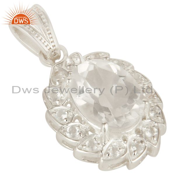 Exporter Natural Crystal Quartz And White Topaz Sterling Silver Pendant
