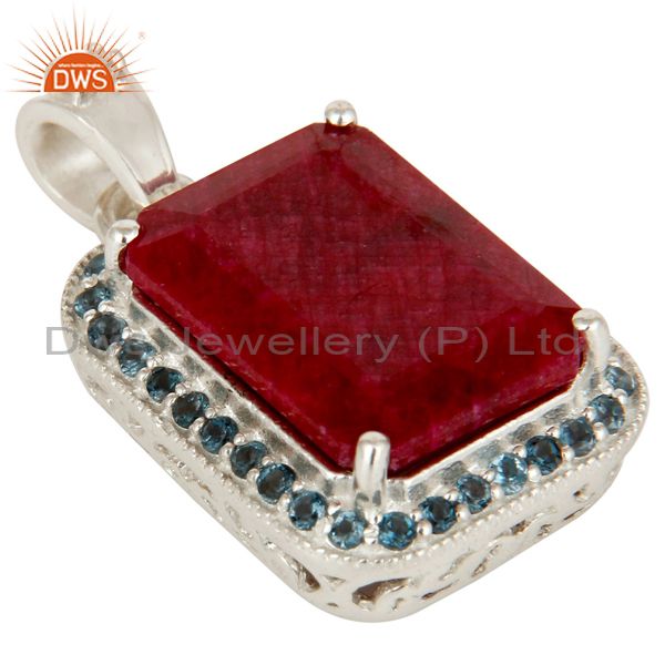 Exporter 925 Sterling Silver Ruby And Blue Topaz Gemstone Pendant Designer Jewelry