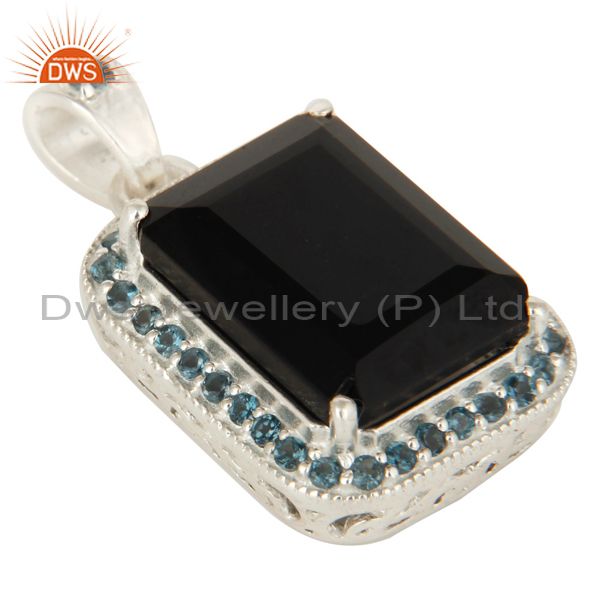 Exporter 925 Sterling Silver Black Onyx And Blue Topaz Gemstone Pendant Jewelry