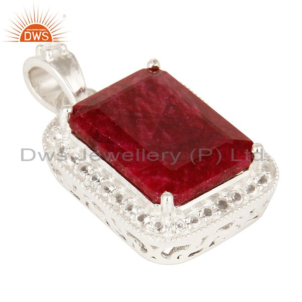 Exporter 925 Sterling Silver Dued Ruby Corundum And White Topaz Gemstone Pendant