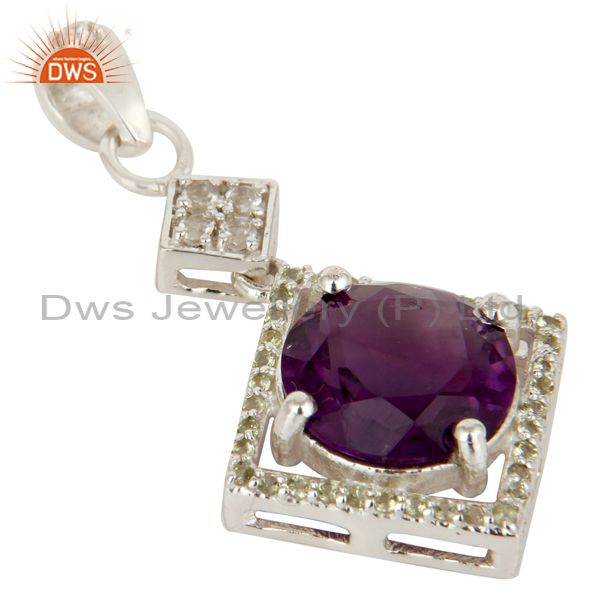 Exporter Amethyst, Peridot and White Topaz Sterling Silver Gemstone Cluster Pendant