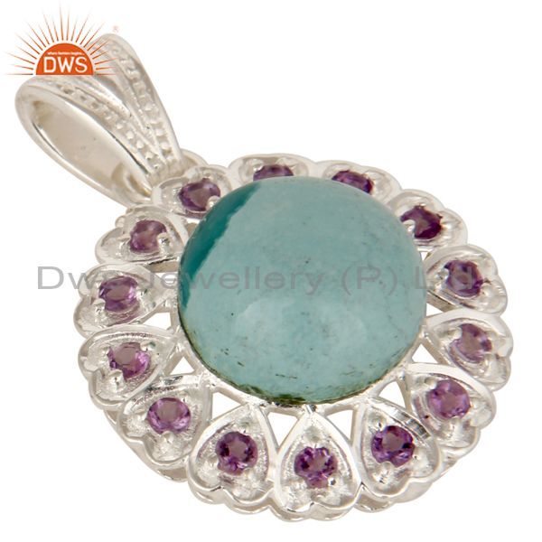 Exporter Natural Turquoise And Amethyst Gemstone Solid Sterling Silver Heart Pendant