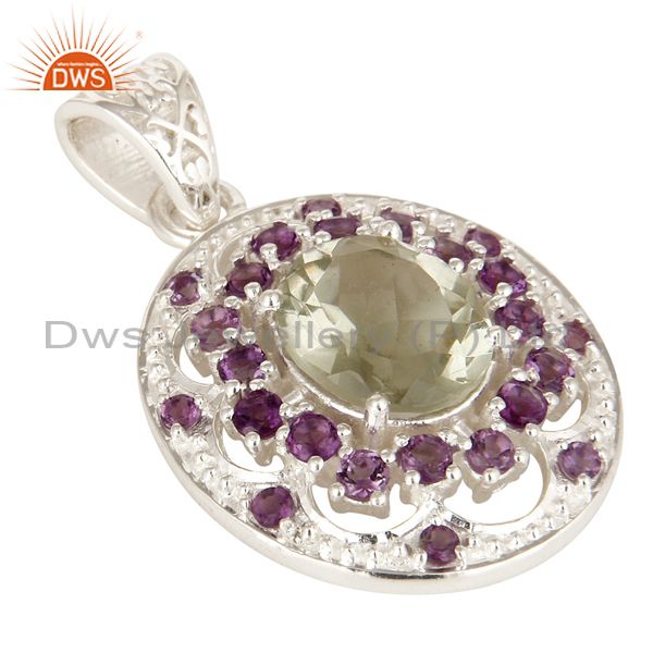Exporter Natural Amethyst And Prasiolite Gemstone Fine Sterling Silver Pendant Jewelry