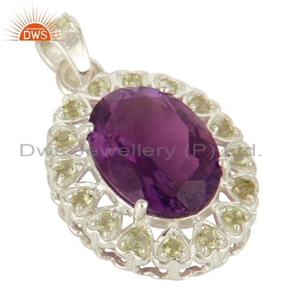 Exporter 925 Sterling Silver Purple Amethyst And Peridot Prong Set Pendant
