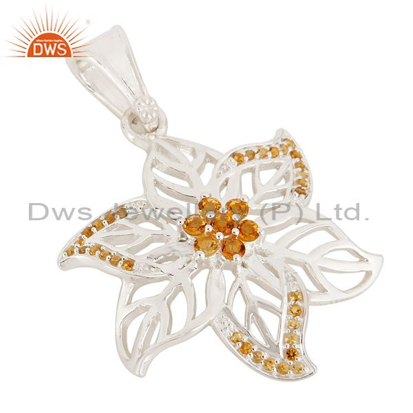 Exporter Solid Sterling Silver Citrine Gemstone Floral Designer Pendant Jewelry
