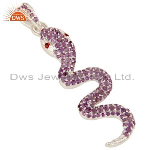 Exporter Designer Solid Sterling Silver Garnet And Amethyst Gemstone Snake Pendant