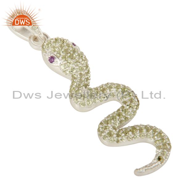 Exporter Peridot And Amethyst Gemstone Cluster Snake Design Pendant In Sterling Silver
