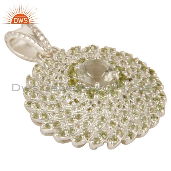 Exporter Designer Sterling Silver Green Amethyst And Peridot Floral Cluster Pendant