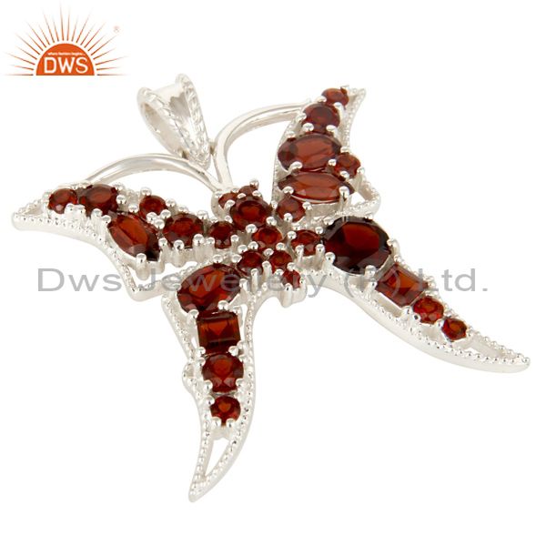 Exporter 925 Sterling Silver Natural Garnet Gemstone Butterfly Cluster Pendant