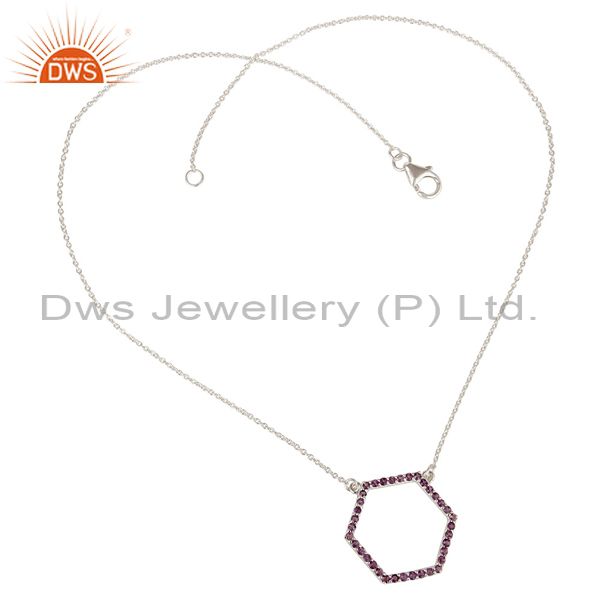 Suppliers 925 Sterling Silver Amethyst Gemstone Open Hexagon Pendant Chain Necklace