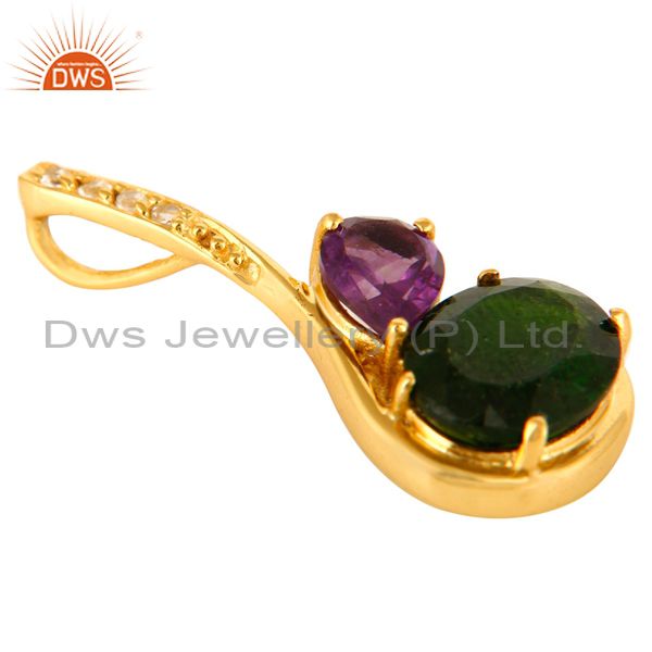 Exporter 18K Gold Plated Sterling Silver Natural Amethyst And Chrome Dispose Pendant