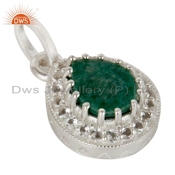 Exporter 925 Sterling Silver Emerald And White Topaz Gemstone Drop Pendant