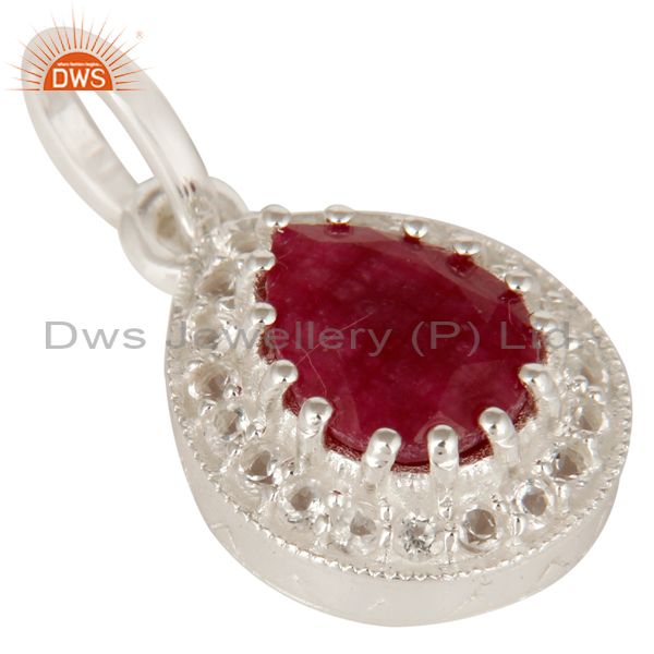 Exporter 925 Sterling Silver Red Corundum And White Topaz Gemstone Drop Pendant