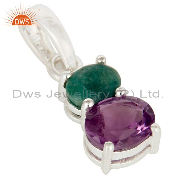 Exporter 925 Sterling Silver Purple Amethyst And Green Emerald Gemstone Pendant