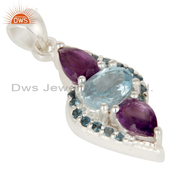 Exporter Natural Amethyst And Blue Topaz Sterling Silver Fine Gemstone Pendant Jewelry