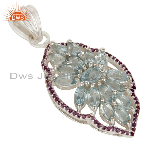 Exporter Blue Topaz and Amethyst Sterling Silver Gemstone Pendant Necklace Jewelry