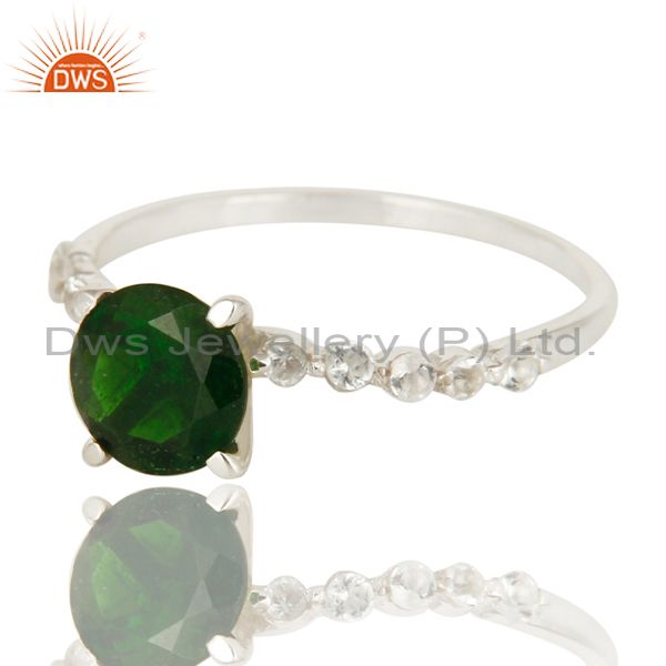 Exporter Natural Chrome Diopside And White Topaz Sterling Silver Solitaire Ring