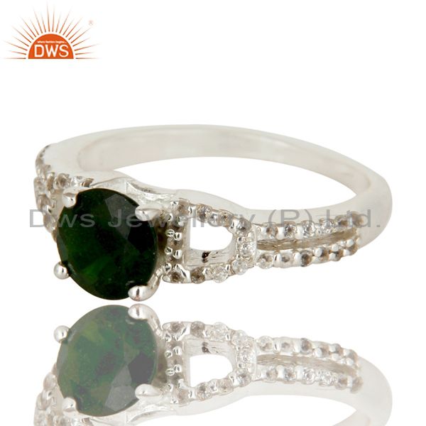 Exporter 925 Sterling Silver Diopside Chrome And White Topaz Halo Style Ring