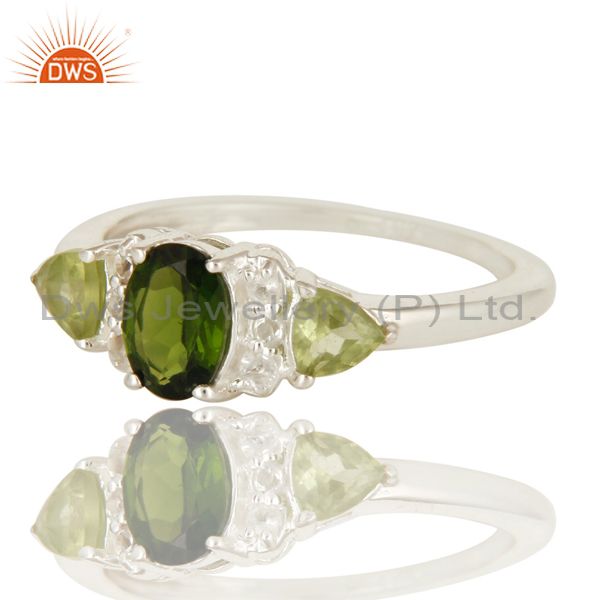 Exporter Natural Chrome Diopside And Peridot Sterling Silver Ring With White Topaz