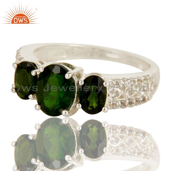 Exporter 925 Sterling Silver Genuine Chrome Diopside with White Topaz Accent Ring