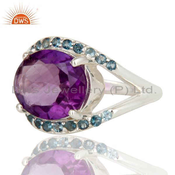 Exporter Amethyst and Blue Topaz Gemstone 925 Sterling Silver Solitaire Ring