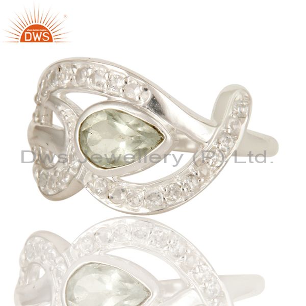 Exporter Designer Sterling Silver Green Amethyst And White Topaz Gemstone Dome Ring