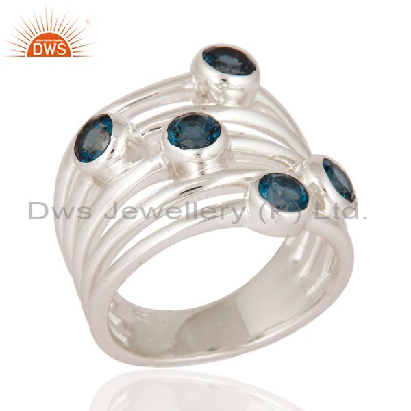 Exporter Solid 925 Sterling Silver Handmade Fashion Design Blue Topaz Statement Ring