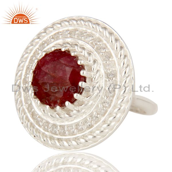 Exporter 925 Sterling Silver Dyed Ruby And White Topaz Gemstone Cocktail Ring