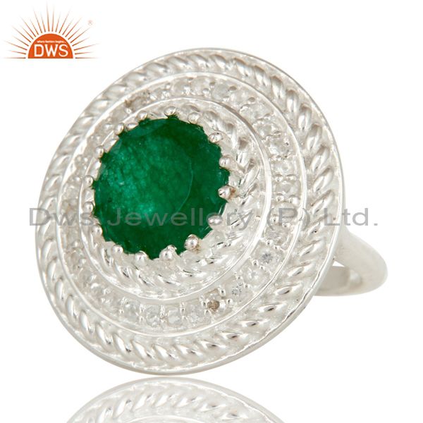 Exporter Green Aventurine And White Topaz Sterling Silver Cluster Cocktail Fashion Ring