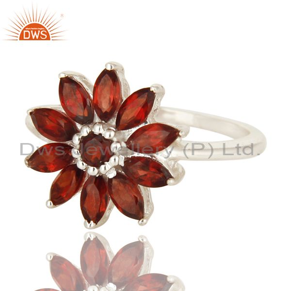 Exporter 925 Sterling Silver Natural Garnet Marquise Cut Gemstone Cluster Cocktail Ring
