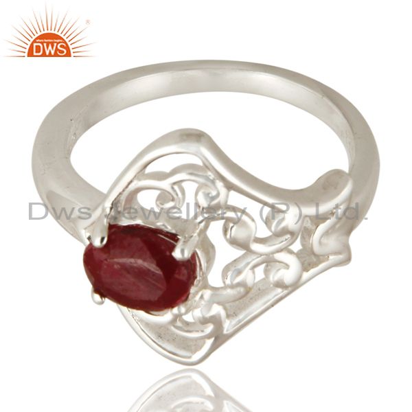 Natural Ruby Corundum Sterling Silver Solitaire Ring