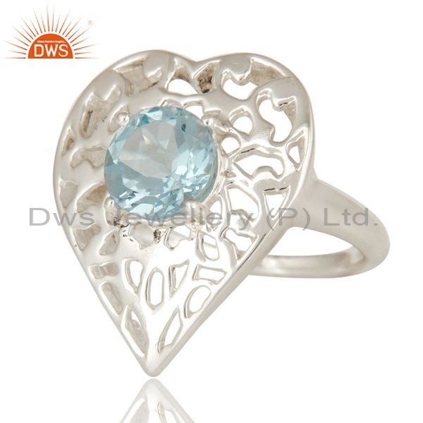 Exporter High Polish Sterling Silver Blue Topaz Gemstone Heart Design Cocktail Ring
