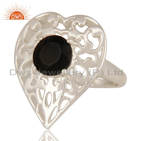 Exporter Natural Black Onyx High Quality Sterling Silver Heart Design Cocktail Ring