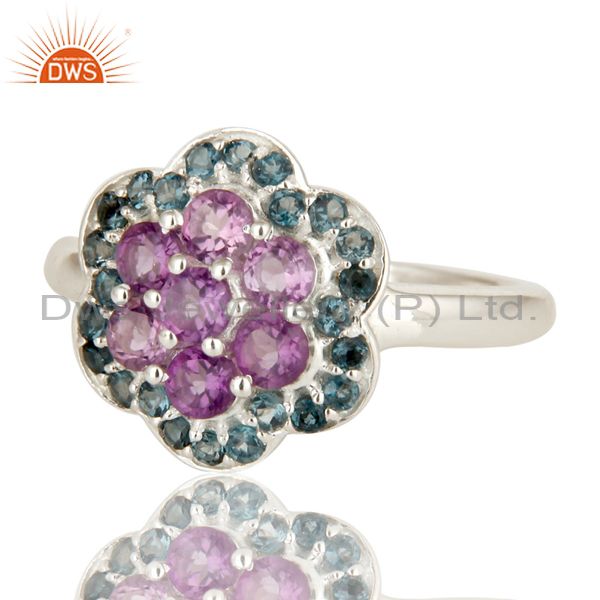 Exporter 925 Sterling Silver Amethyst And Blue Topaz Gemstone Cluster Cocktail Ring