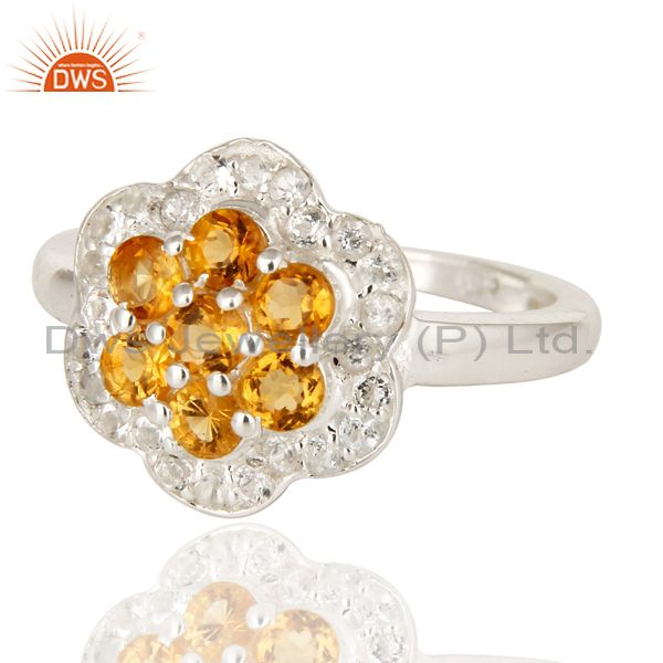 Exporter Natural Citrine And White Topaz Sterling Silver Solitaire Cocktail Ring