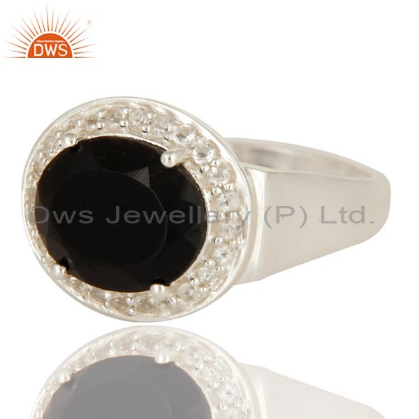 Exporter 925 Sterling Silver Prong Set Black Onyx And White Topaz Cocktail Ring