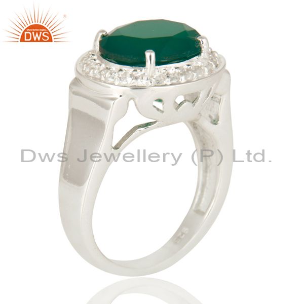 Exporter 925 Sterling Silver Green Onyx And White Topaz Solitaire Ring