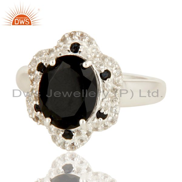 Exporter 925 Sterling Silver Black Spinel And White Topaz Gemstone Cocktail Ring
