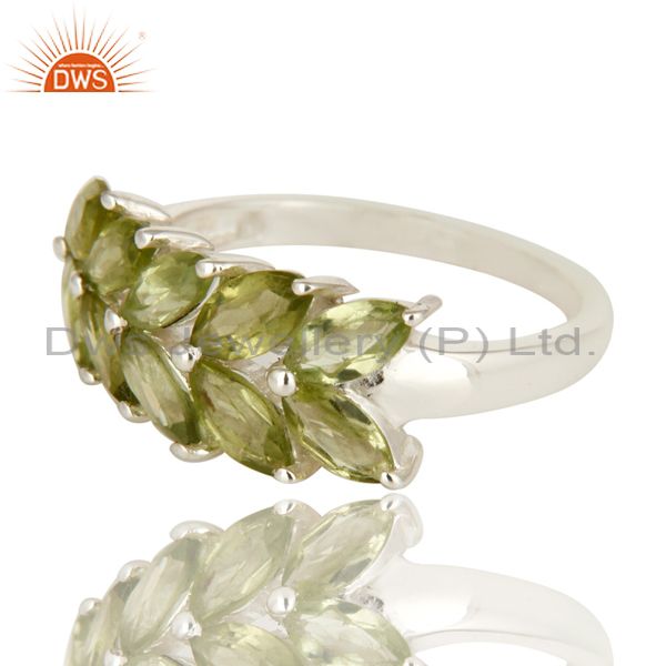 Exporter 925 Sterling Silver Natural Peridot Gemstone Marquise Cluster Ring