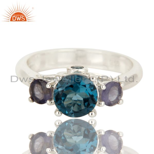Exporter 925 Sterling Silver London Blue Topaz And Iolite Gemstone Cluster Ring