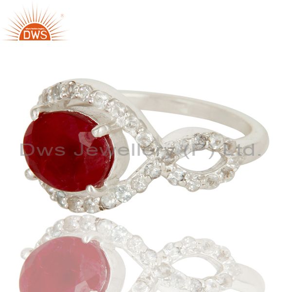 Exporter 925 Sterling Silver Ruby And White Topaz Prong Set Gemstone Designer Ring