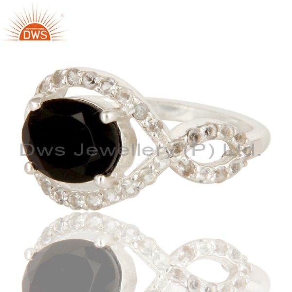 925 Sterling Silver Black Onyx And White Topaz Gemstone Ring