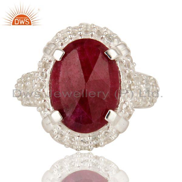 Exporter 925 Sterling Silver Indian Ruby Corundum And White Topaz Statement Ring