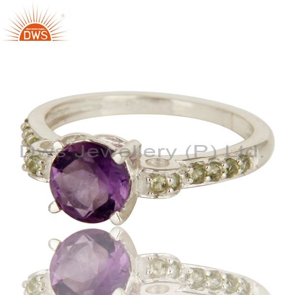 Exporter 925 Sterling Silver Amethyst And Peridot Gemstone Round Cut Cluster Ring