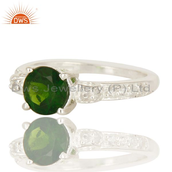 Exporter 925 Sterling Silver Chrome Diopside Round Cut White Topaz Gemstone Halo Ring