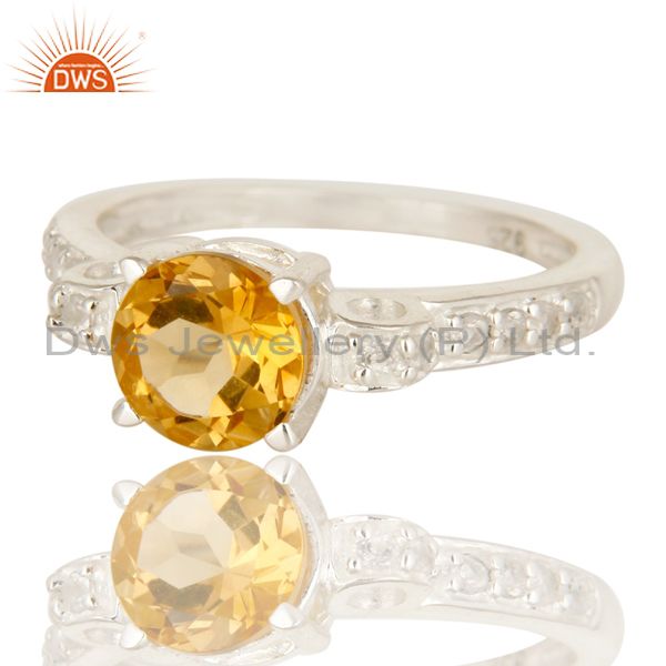 Exporter Natural Citrine And White Topaz 925 Sterling Silver Halo Inspired Solitaire Ring