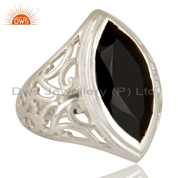 Exporter Marquise Cut Black Onyx Gemstone Ring In Solid Sterling Silver