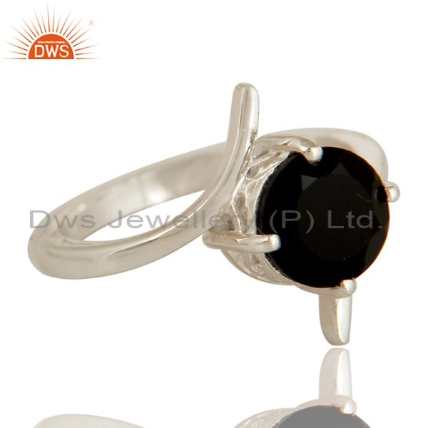 Exporter 925 Sterling Silver Natural Black Onyx Solitaire Engagement Ring